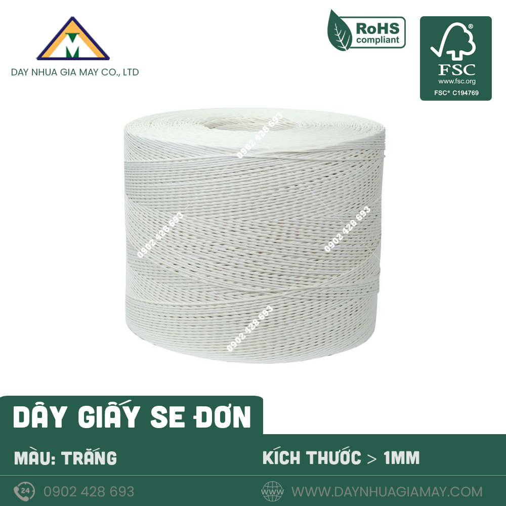 Dây giấy se đơn màu trắng kích thước từ ø1mm 1 Dây giấy se đơn màu trắng kích thước từ ø1mm