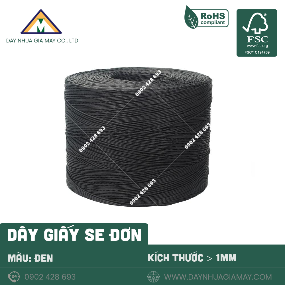 Dây giấy se đơn màu đen kích thước từ ø1mm 1 Dây giấy se đơn màu đen kích thước từ ø1mm