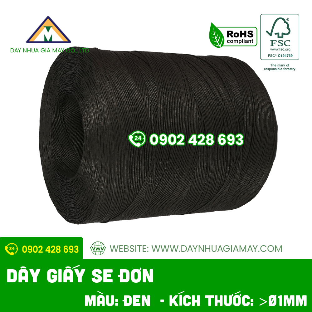 Dây giấy se đơn màu đen kích thước từ ø1mm 2 day giay se don mau den 4mm 1