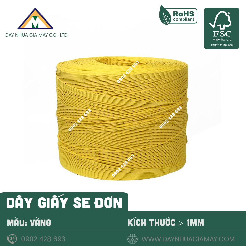 Dây giấy se đơn màu vàng kích thước từ ø1mm 1 Dây giấy se đơn màu vàng kích thước từ ø1mm