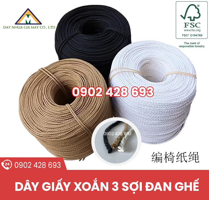 Dây giấy xoắn 3 màu nâu đan ghế CH25 2 day giay xoan 3 soi dan ghe