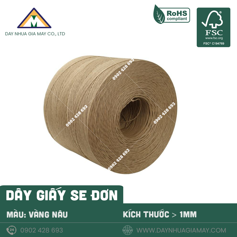Dây giấy se đơn màu vàng nâu 1mm 1 Dây giấy se đơn màu vàng nâu 1mm