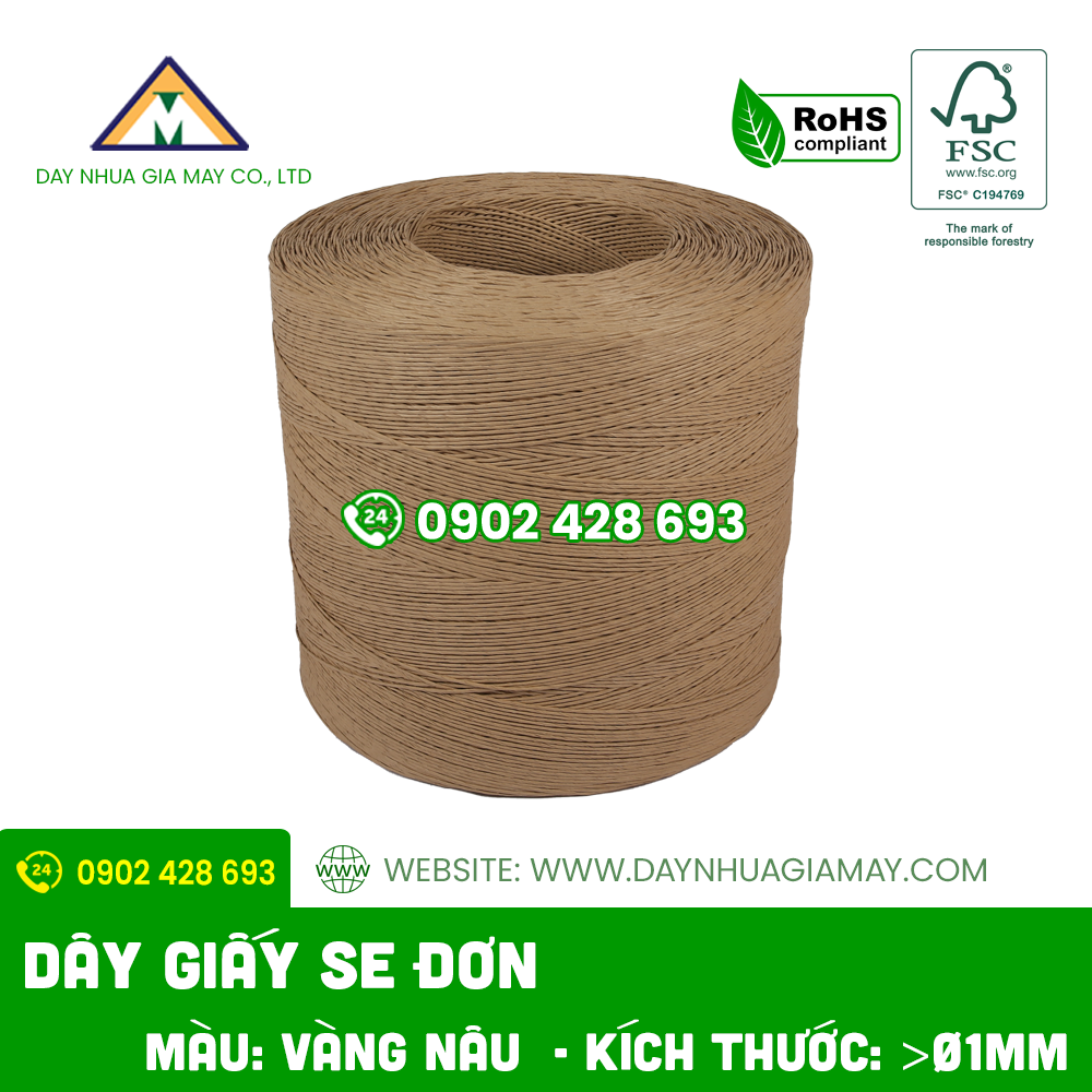 Dây giấy se đơn màu vàng nâu 1mm 2 day giay se don mau vang nau