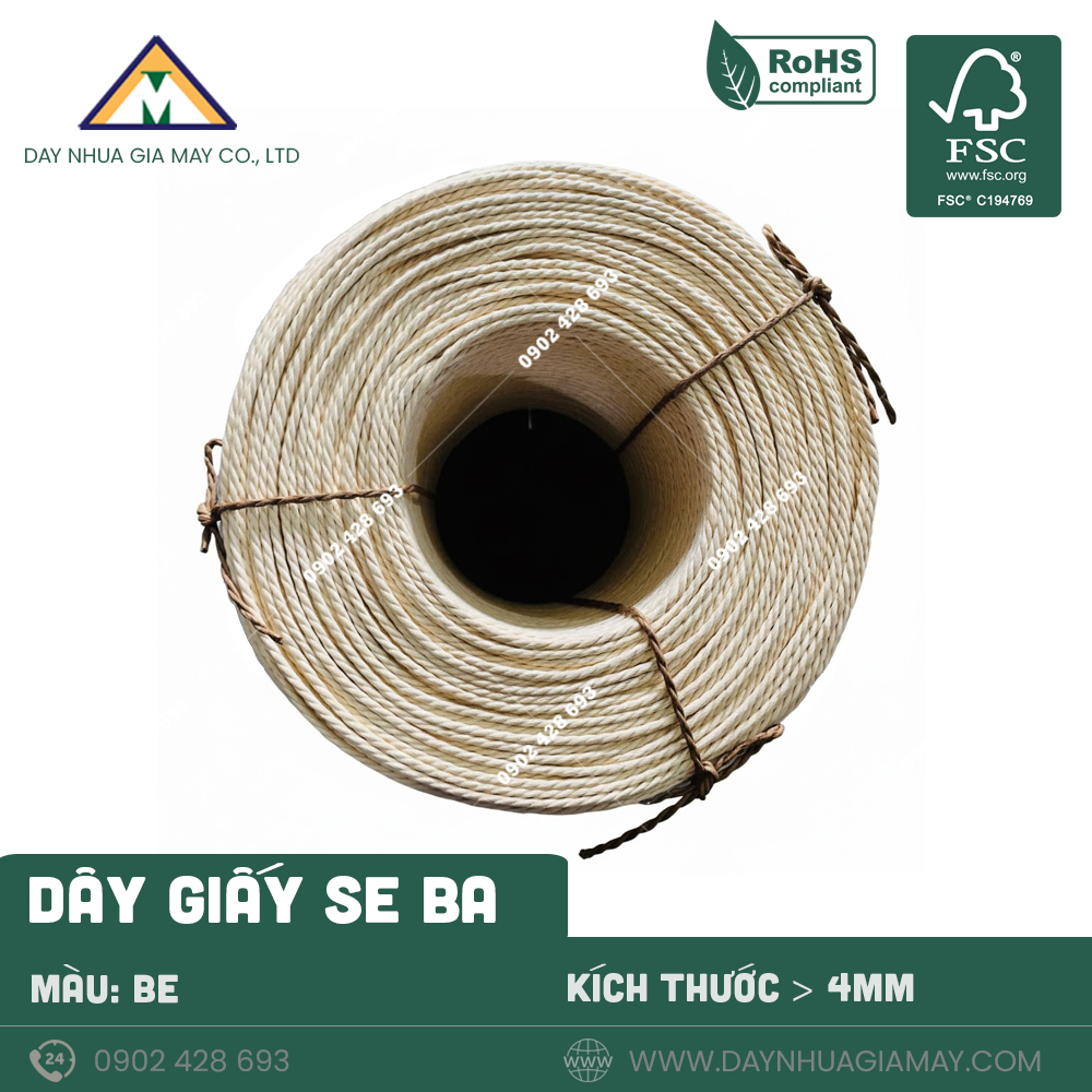 Dây Giấy Se 3 Sợi Màu Be Kích Thước 4mm