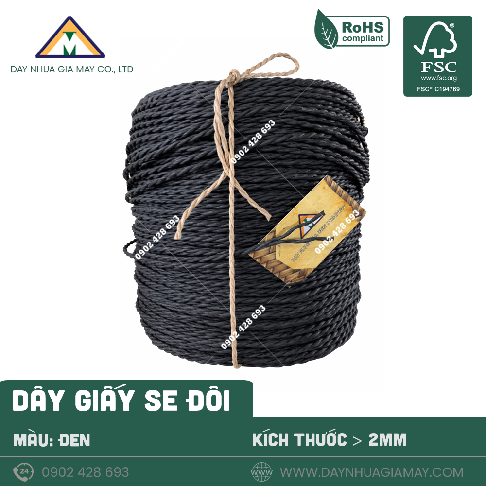 Dây giấy se đôi màu đen kích thước từ 2mm 2 day giay se doi mau den kich thuoc tu 2mm
