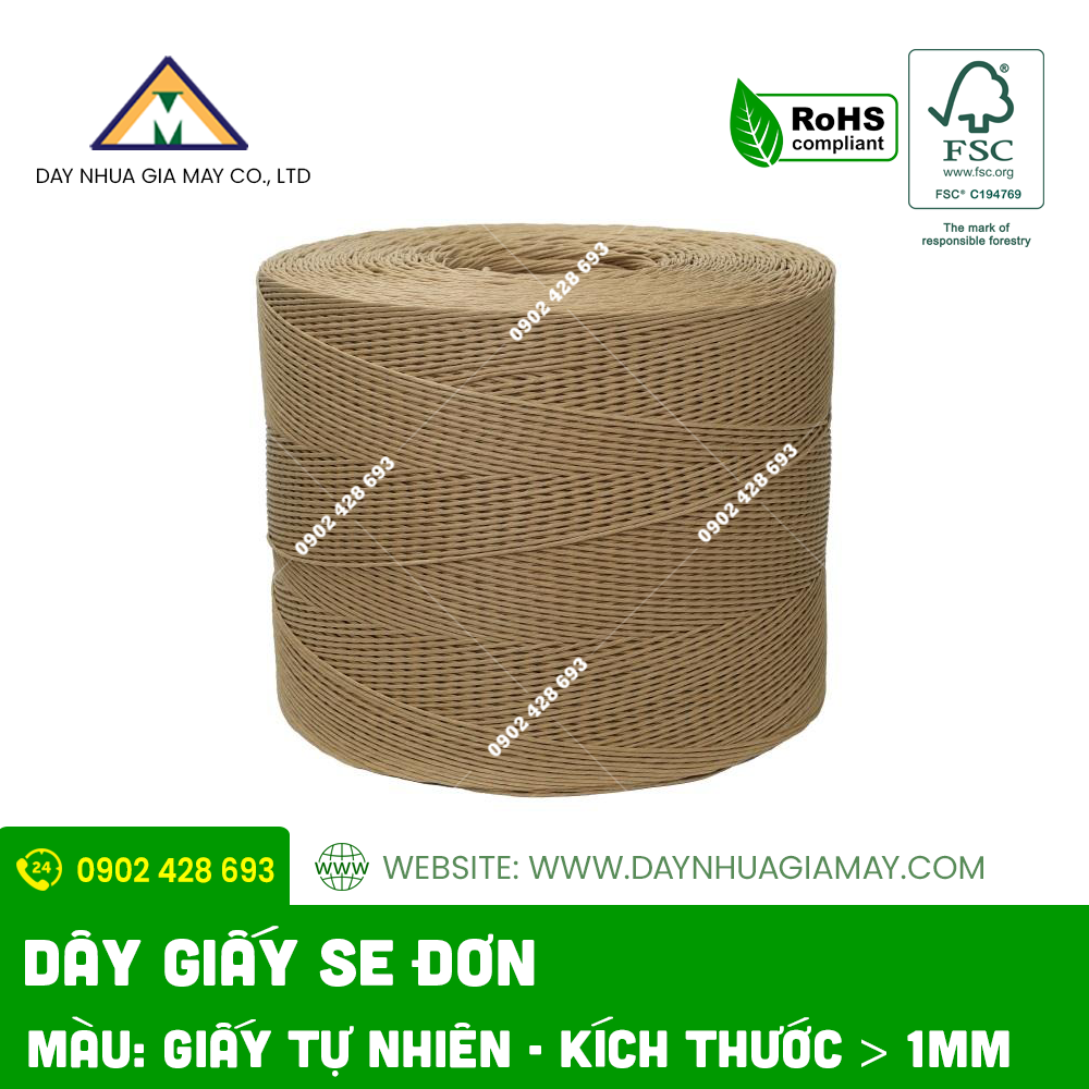 Dây giấy se đơn màu vàng nâu tự nhiên kích thước từ 1mm 2 day giay se don mau giay tu nhien