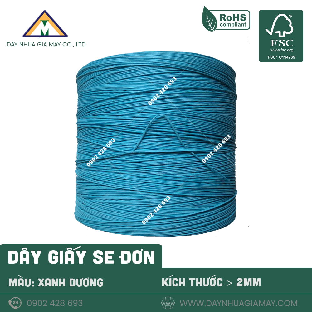 Dây giấy se đơn màu xanh dương kích thước từ ø2mm 2 day giay se don mau xanh duong kich thuoc tu o2mm